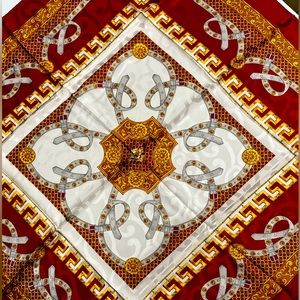 Womens Italian Silk Scarf Rich Red Gold White 100% Silk Italian 34X35